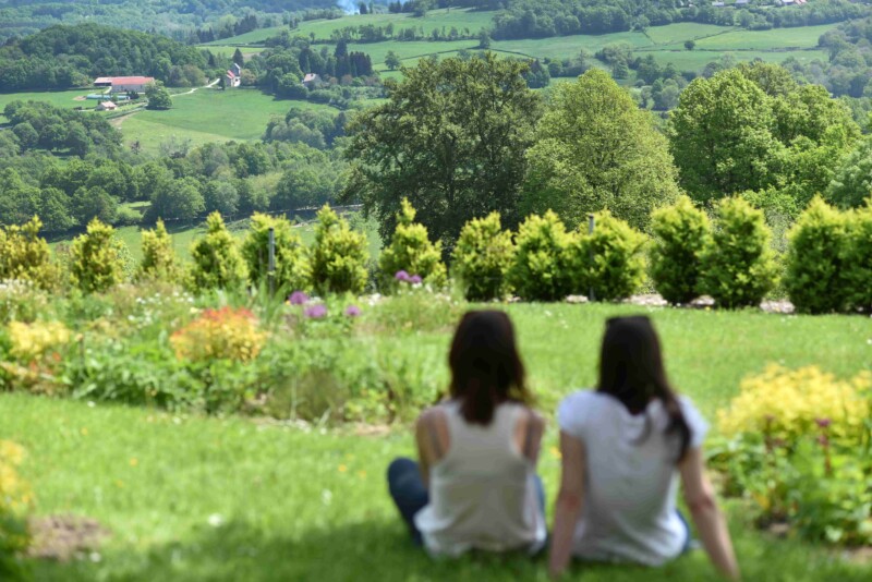 Deux jeunes femmes de dos dans l'herbe